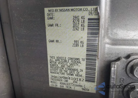 2011 Nissan Altima 2.5 S from USA, damaged, VIN 1N4AL2AP0BN410182